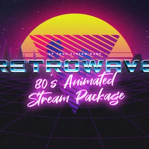 Pacote de transmissão animada do Twitch com tema de filme e jogo RetroWave dos anos 80 para OBS e Streamlabs OBS - Configuração fácil incluída