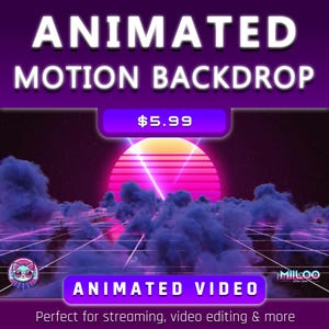 Bucle de movimiento de nubes al atardecer con neón synthwave: animación triangular retro de vaporwave