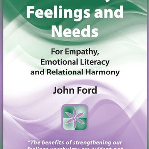 May include: Book cover with a purple and green gradient background. The title is "A Dictionary of Feelings and Needs" with the subtitle "For Empathy, Emotional Literacy and Relational Harmony". The author is John Ford.