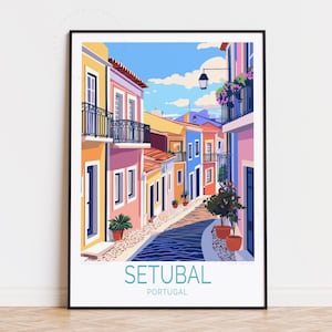 Cartel de viaje de Setúbal Portugal, arte de la pared de Portugal, impresión de Setúbal, decoración del hogar, regalos de cumpleaños, cartel de viaje personalizado
