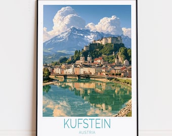 Plakat podróżniczy Kufstein Austria, sztuka ścienna w górach Tyrolu