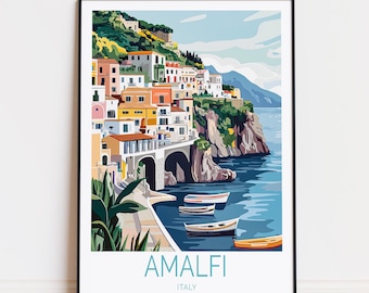 Amalfi Italy Wall art, Italy Poster, Amalfi Italy Travel Poster, City Personalised Gifts, Home Decor, Wedding Gift