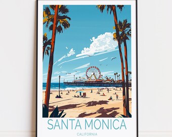 ヴィンテージ サンタモニカ トラベルポスター: カリフォルニアビーチ 