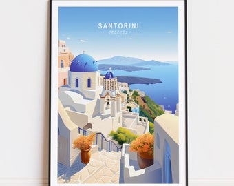 Santorini Greece Travel Poster, Greece Wall Art, Santorini Print, Aegean Sea Island, Custom Travel Poster, Birthday Gifts