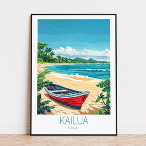 Poster de voyage Kailua, art mural Hawaï, impression Kailua Hawaii, affiche de voyage personnalisée, décoration d'intérieur, cadeaux d'anniversaire, cadeau de mariage