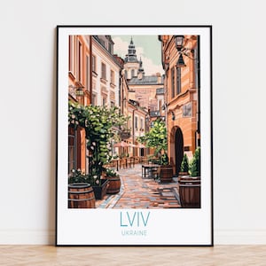 Poster de voyage Lviv, Ukraine, art mural Ukraine, impression Lviv, affiche de voyage personnalisée, décoration d'intérieur, cadeaux d'anniversaire, cadeau de mariage