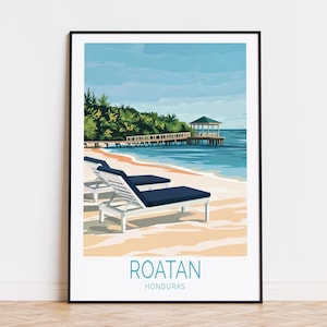 Roatan Honduras Travel Poster, Caribbean Wall Art, Roatan Print, Birthday Present, Custom Travel Poster, Home Decor