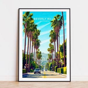 Poster de voyage Beverly Hills en Californie, art mural Los Angeles, impression Beverly Hills, décoration d'intérieur, poster de voyage personnalisé, cadeaux d'anniversaire