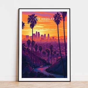 Los Angeles California Travel Poster, California Wall Art, Los Angeles Print, Birthday Gifts, Wedding Present, Home Decor