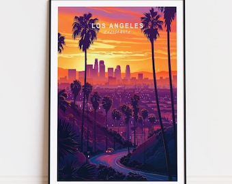 Los Angeles California Travel Poster, California Wall Art, Los Angeles Print, Birthday Gifts, Wedding Present, Home Decor