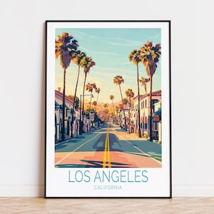 Poster de voyage à Los Angeles, art mural en Californie, impression de Los Angeles en Californie, cadeaux d'anniversaire, décoration d'intérieur, cadeau de mariage