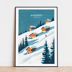 Goderdzi Georgia Reiseplakat, Georgien Wandkunst, Goderdzi Ski Resort Print, Wohnkultur, Geburtstagsgeschenk, personalisierte Geschenke