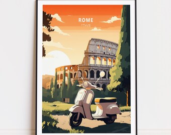 Rome Italy Travel Poster, Italy Wall Art, Colosseum Rome Print, Home Decor, Personalised Gifts, Birthday Present, Custom Travel Poster