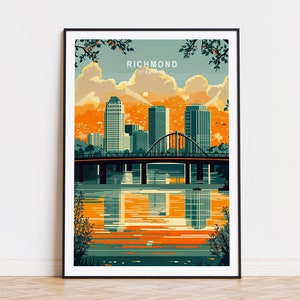 Richmond Virginia Travel Poster, Virginia Wall Art, Richmond River Print, Home Decor, Wedding Present, Birthday Gifts