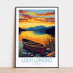 Póster de viaje de Loch Lomond, arte mural de Escocia, impresión de Loch Lomond, regalos de cumpleaños, póster de viaje personalizado, decoración del hogar