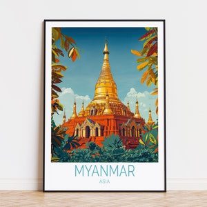 Myanmar Travel Poster, Asia Wall Art, Myanmar Print, Birthday Present, Personalised Travel Poster, Wedding Gifts, Home Decor