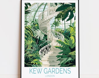 Kew Gardens reisposter, London Wall Art, Royal Botanic Gardens print, woondecoratie, gepersonaliseerde reisposter, verjaardagscadeaus