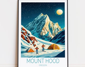 Mount Hood Travel Poster, Oregon Mount Hood Print, Mountain Decor, Birthday Present, Custom Travel Poster, Wedding Gifts