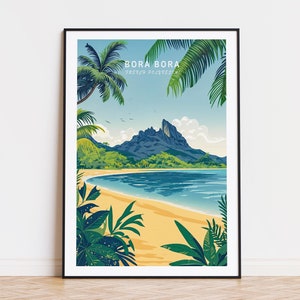 Bora Bora Travel Poster, French Polynesia Wall Art, Bora Bora Print, Home Decor, Birthday Gifts, Minimalist Cityscape