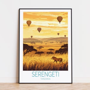 Poster de voyage du Serengeti en Tanzanie, art mural Tanzanie, impression du parc national du Serengeti, décoration d'intérieur, cadeau d'anniversaire, poster de voyage personnalisé