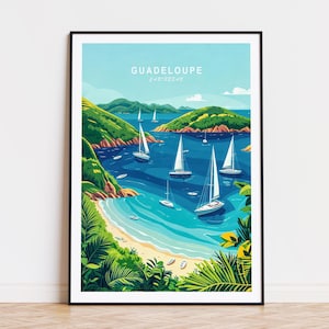 Póster de viaje de Guadalupe, arte mural de Francia, impresión de playa caribeña de Guadalupe, decoración del hogar, regalos de cumpleaños, regalo de boda