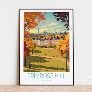 Primrose Hill Travel Poster, London UK Wall Art, Primrose Hill Regent’s Park Print, Birthday Present, Housewarming Gifts