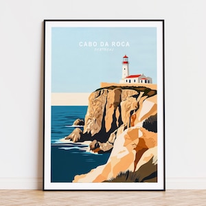 Poster di viaggio Cabo Da Roca, arte della parete del Portogallo, stampa Cabo Da Roca, poster di viaggio personalizzato, decorazioni per la casa, regali di nozze