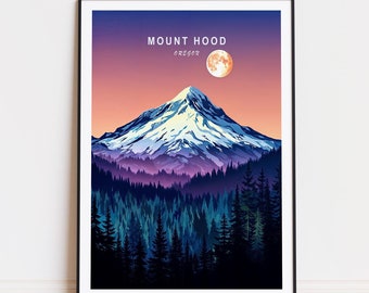 Mount Hood Oregon Travel Poster, Mount Hood Print, Oregon Wall Art, Mountain Decor, Birthday Present, Wedding Gifts