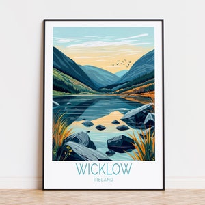 Cartaz de viagem Wicklow Irlanda, arte de parede Irlanda, impressão Wicklow, presentes de aniversário, presente de casamento, decoração para casa, cartaz de viagem personalizado