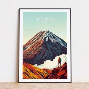 Tongariro Travel Poster, New Zealand Wall Art, Mount Tongariro Print, Home Decor, Personalised Gifts, Birthday Present, Minimalist Cityscape