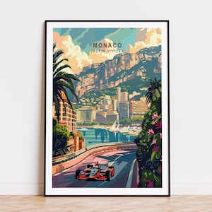 Póster de viaje de Mónaco, arte mural de la Riviera Francesa, póster de viaje personalizado de Mónaco, decoración del hogar, regalos de cumpleaños, regalos personalizados