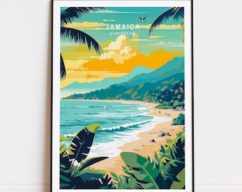 Jamaica Caribbean Travel Poster, Jamaica Print, Caribbean Wall Art, Birthday Present, Home Decor, Wedding Gifts
