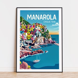 Manarola Cinque Terre Travel Poster, Italy Wall Art, Manarola Cinque Terre Italy Print, Home Decor, Wedding Present, Birthday Gifts