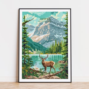 Póster de viaje al Parque Nacional Jasper, arte mural de Jasper, Canadá, impresión del Parque Nacional Jasper, regalo de boda, decoración del hogar