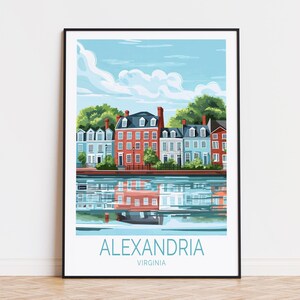 Affiche de voyage Alexandria en Virginie, art mural Virginie, impression Alexandria Potomac River, affiche de voyage personnalisée, décoration d'intérieur, cadeaux d'anniversaire