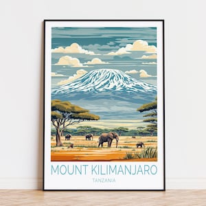 Póster de viaje al Parque Nacional del Kilimanjaro, arte mural de Tanzania, impresión del Kilimanjaro, decoración del hogar, regalos de cumpleaños