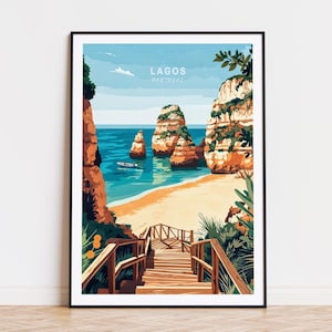 Lagos Portugal Travel Poster, Portugal Wall Art, Lagos Coast Print, Travel Home Decor, Wedding Gifts, Birthday Present