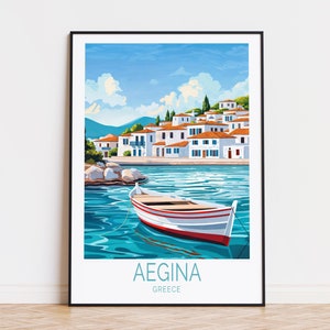 Impression de voyage d'Égine en Grèce, art mural Grèce, affiche d'Égine, affiche de voyage personnalisée, décoration d'intérieur, cadeau d'anniversaire