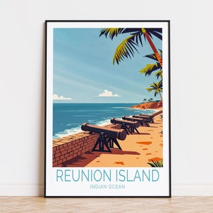 Póster de viaje de la Isla Reunión, arte mural del Océano Índico, impresión de la Isla Reunión, regalos de cumpleaños, decoración del hogar, regalo de boda