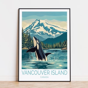Póster de viaje de la isla de Vancouver, arte mural de Canadá, impresión de la isla de Vancouver, decoración del hogar, regalos de cumpleaños, póster de viaje personalizado