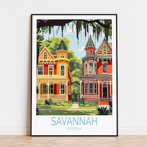 Savannah Georgia Travel Poster, Georgia Wall Art, Savannah Print, Home Decor, Wedding Present, Custom Travel Poster