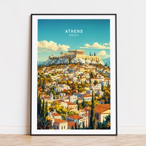 Poster di viaggio di Atene, arte murale della Grecia, stampa di Atene Grecia, arredamento per la casa, regali di compleanno, poster di viaggio personalizzato, paesaggio urbano minimalista