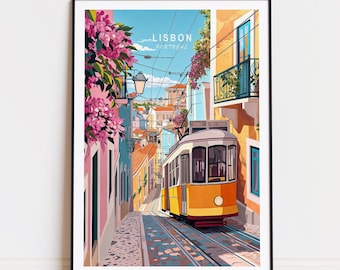 Lisbon Travel Poster, Portugal Wall Art, Lisbon Portugal Print, Travel Home Decor, Birthday Gifts, Wedding Present