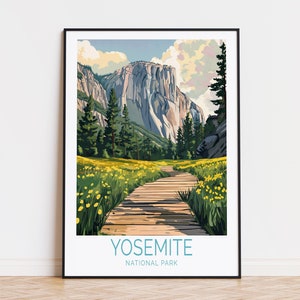 Poster de voyage à Yosemite en Californie, art mural en Californie, impression du parc national de Yosemite, décoration d'intérieur, cadeaux d'anniversaire, poster de voyage personnalisé