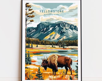 Yellowstone reseaffisch, nationalparkstryck, Yellowstone nationalparks väggkonst, julklappar, heminredning
