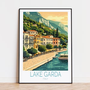 Poster de voyage sur le lac de garde, art mural Italie, impression sur le lac de garde Italie, décoration d'intérieur, cadeau d'anniversaire, cadeaux de mariage, poster de voyage personnalisé