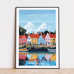 Affiche de voyage sur la côte de Norfolk, art mural en Angleterre, impression sur la côte de Norfolk en Angleterre, décoration d'intérieur, cadeau d'anniversaire, cadeaux de mariage
