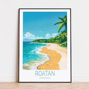 Roatan Honduras Travel Poster, Caribbean Wall Art, Roatan Print, Birthday Present, Custom Travel Poster, Housewarming Gifts