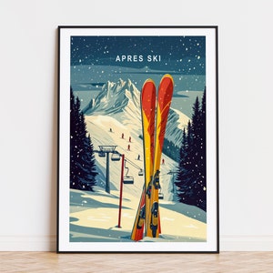 Póster de viaje de après ski, arte de pared de après ski, impresión de après ski, póster de viaje personalizado, regalos de cumpleaños, decoración del hogar, paisaje urbano minimalista