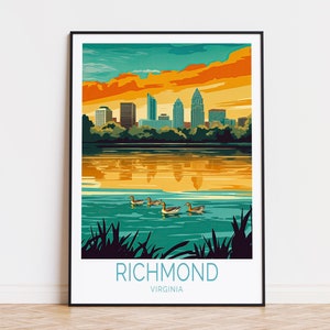 Richmond Virginia Travel Poster, Virginia Wall Art, Sunset Poster, Richmond River Print, Home Decor, Wedding Present